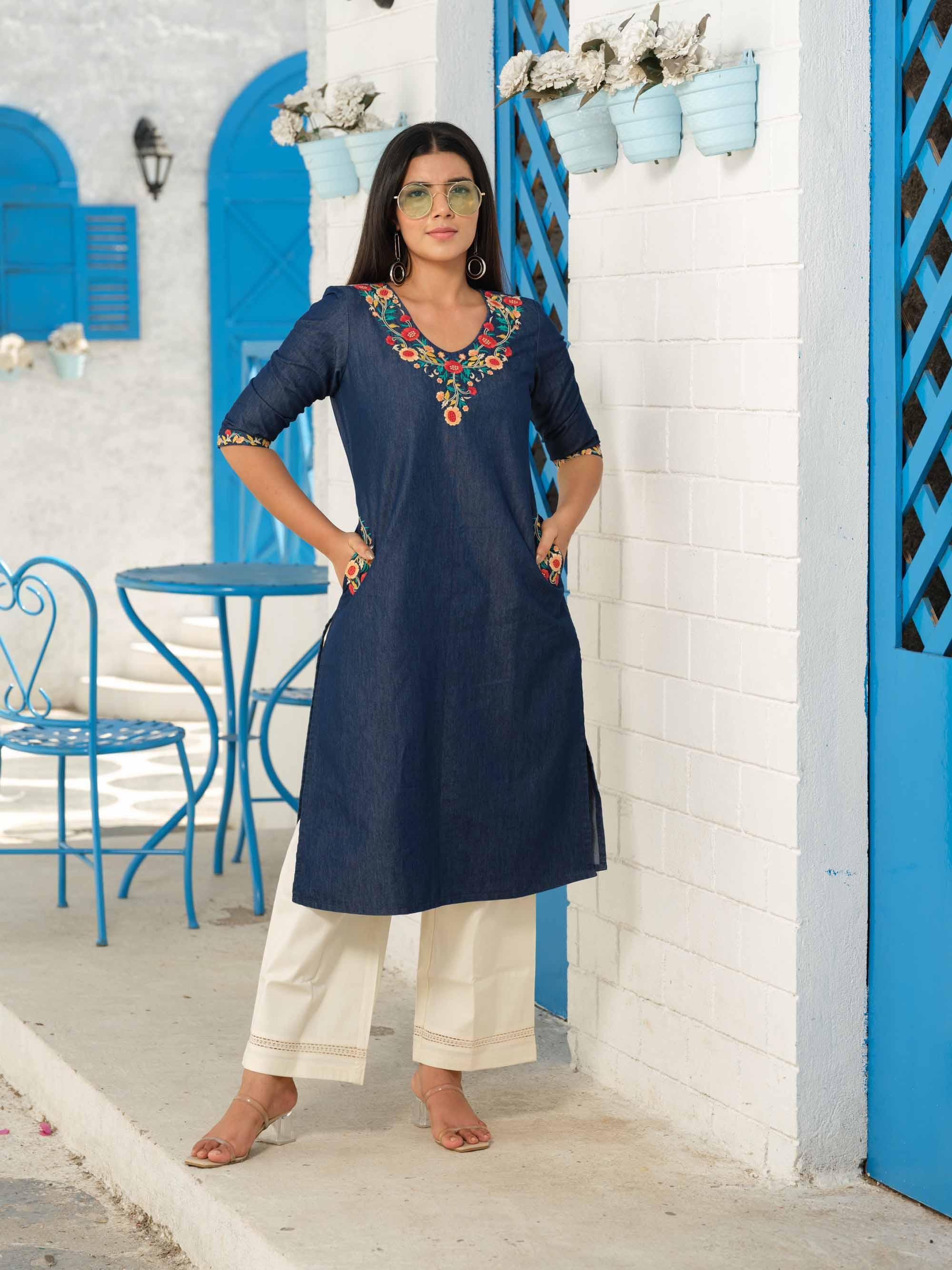 Denim Fabric Colors Casual Wear Western Kurti at Rs 800 in Rajkot | ID:  18886667533